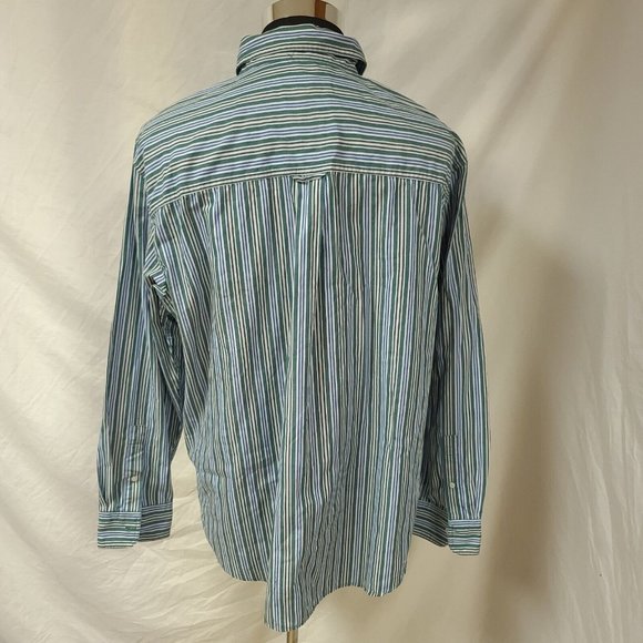 Chaps Easy Care Mens XXL Green Stripe Long Sleeve Button Up Shirt - Picture 6 of 9